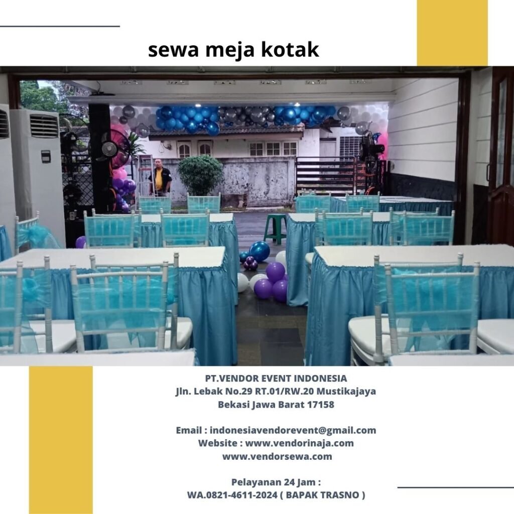 Sewa Meja Type Kotak 60x120cm Taplak Putih Biru Di Jakarta