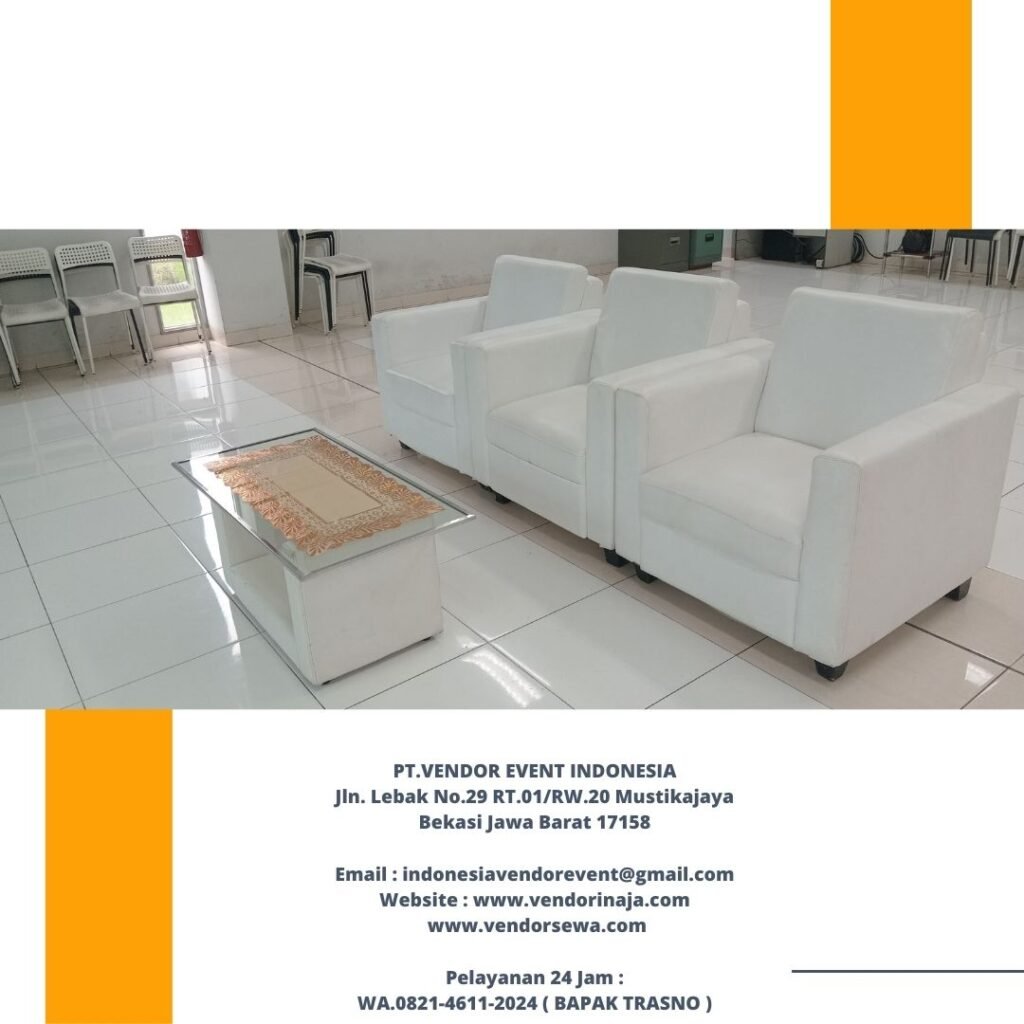 Rental Sofa Putih Kotak Dan Meja Kaca VIP Area Cibitung Bekasi