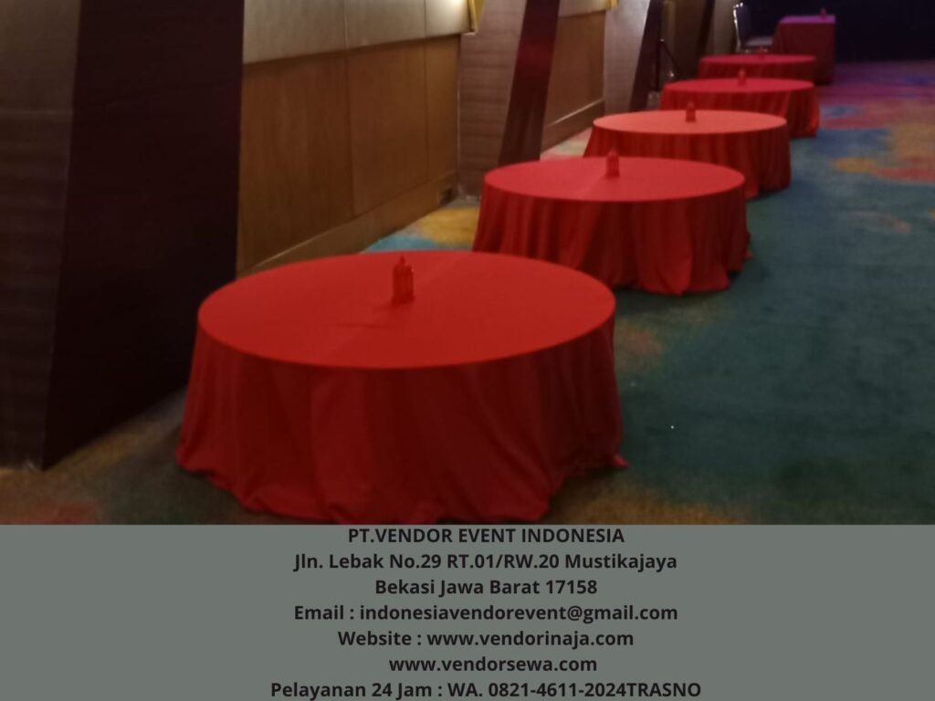 Rental Permadani Merah Dan Meja Lesehan Bulat di Jakarta