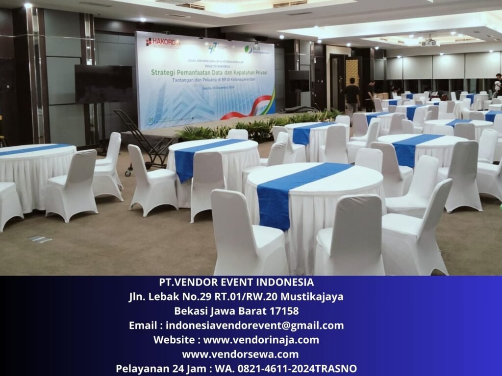 Sewa Meja Dealing Runner Biru Tebar Putih Event Plaza Bapindo Tower