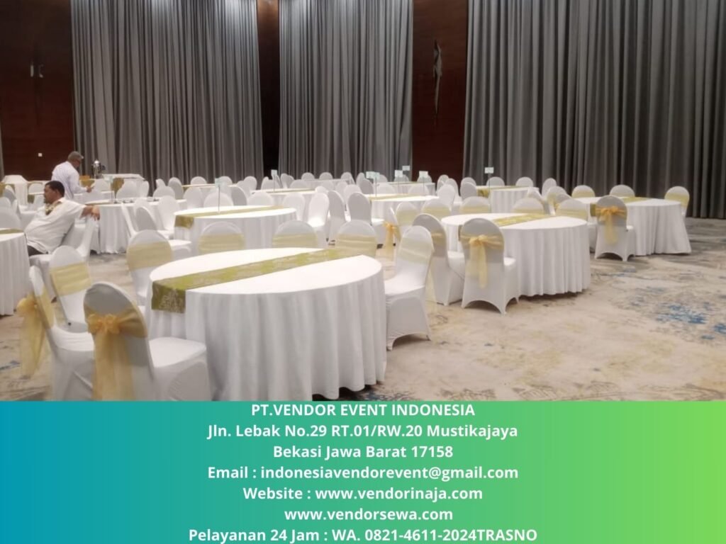 Sewa Tirai Putih, Meja,Kursi Event PT.Gunung Raja Paksi Cikarang Bekasi