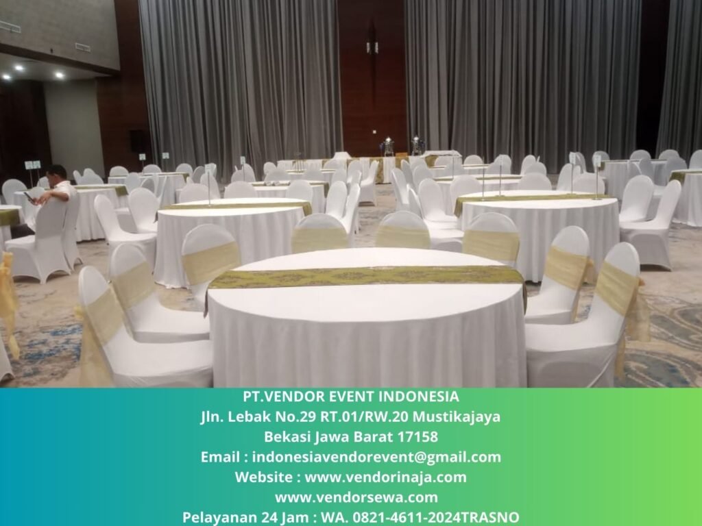 Sewa Tirai Putih, Meja,Kursi Event PT.Gunung Raja Paksi Cikarang Bekasi