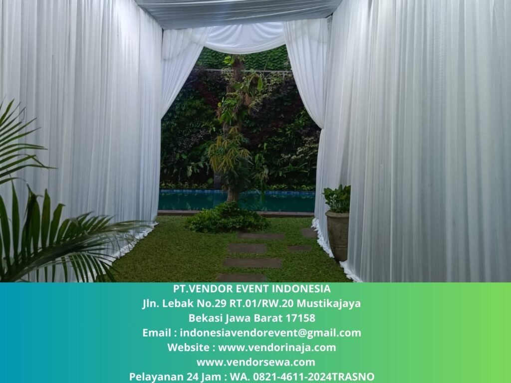 Sewa Tirai Putih, Meja,Kursi Event PT.Gunung Raja Paksi Cikarang Bekasi