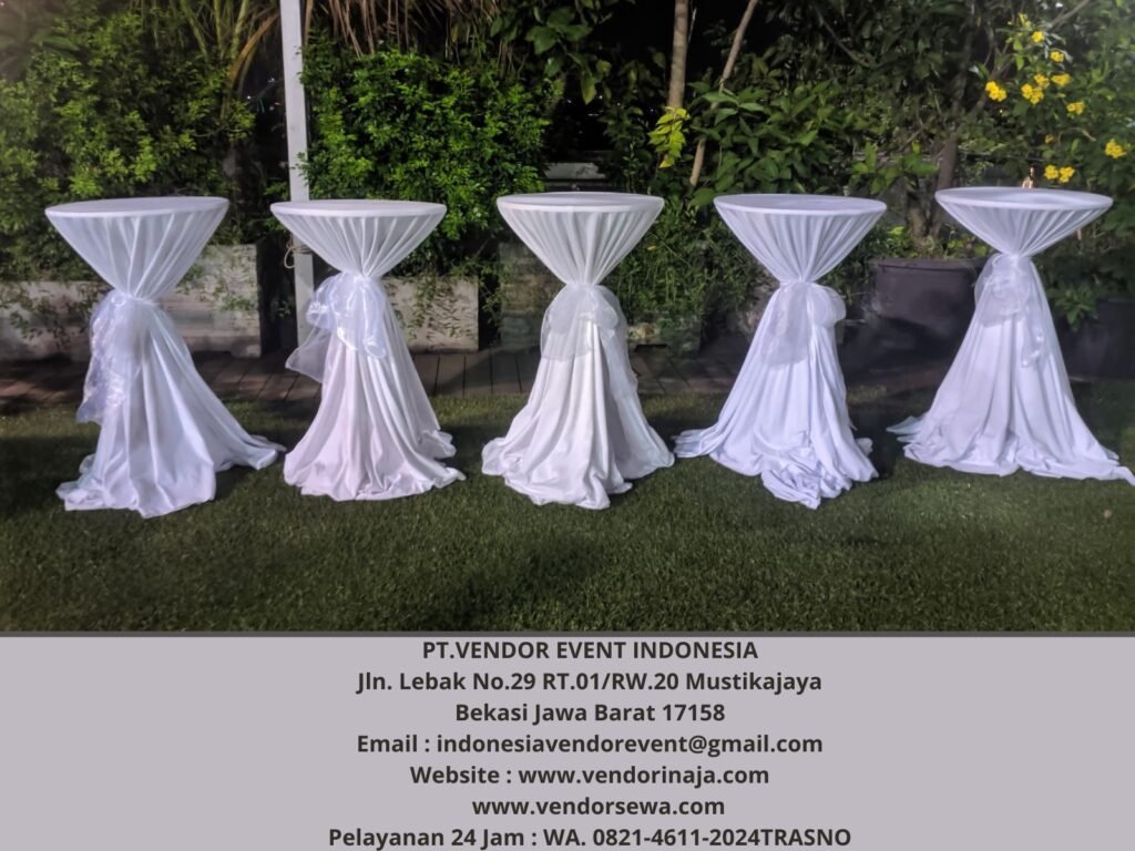 Sewa Meja Barstool Cover Rumbai Pita Dan runner Jakarta