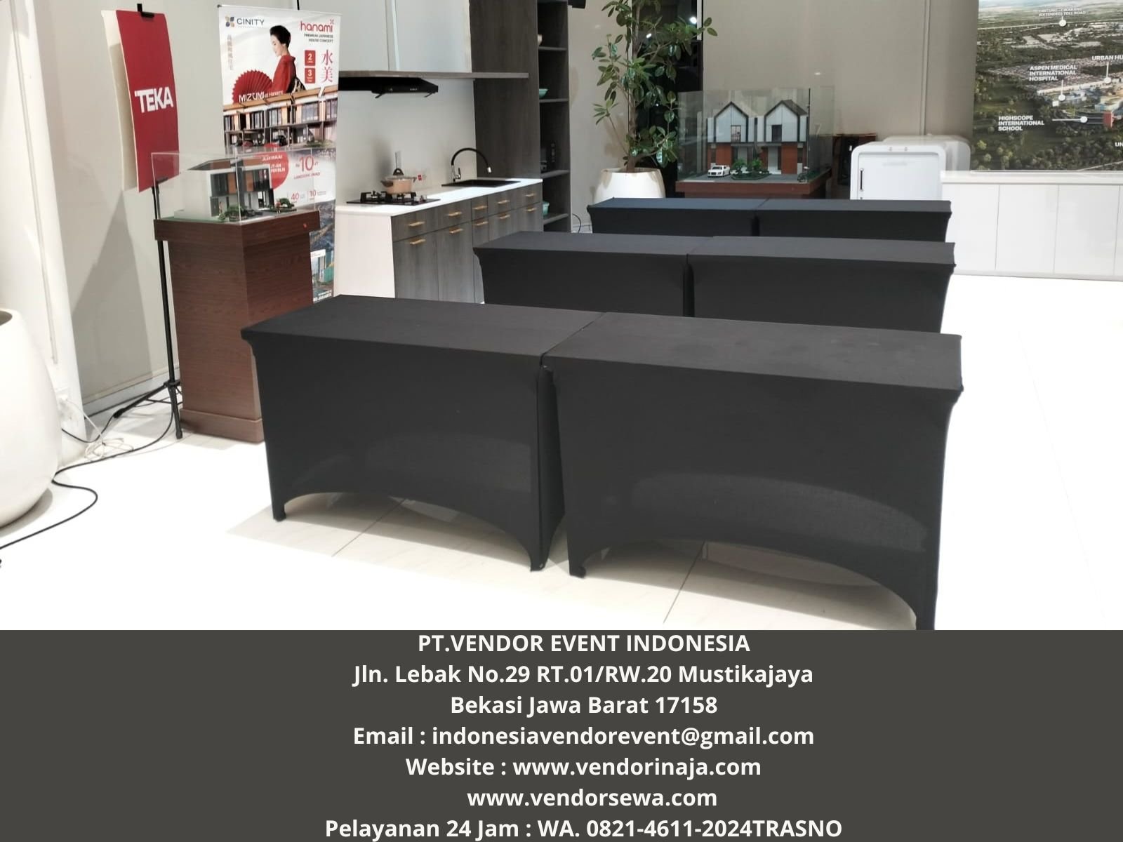 Menyewakan Meja HPL 120×60  Cover Street Hitam Cikarang