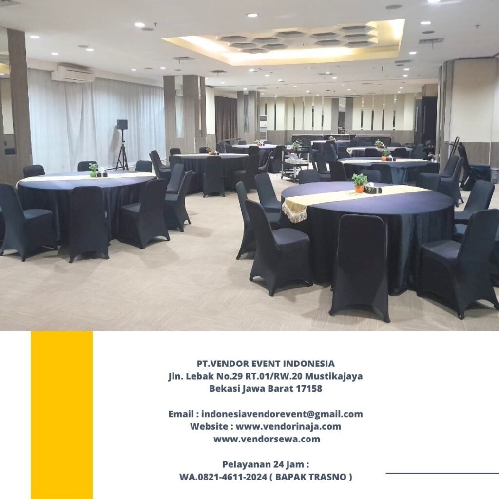 Rental Round Table Cover Hitam di Kuningan Jaksel