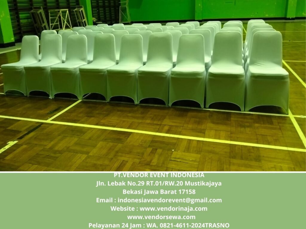 Rental Kursi Stainless Susun Cover Putih Gor Soemantri Jaksel