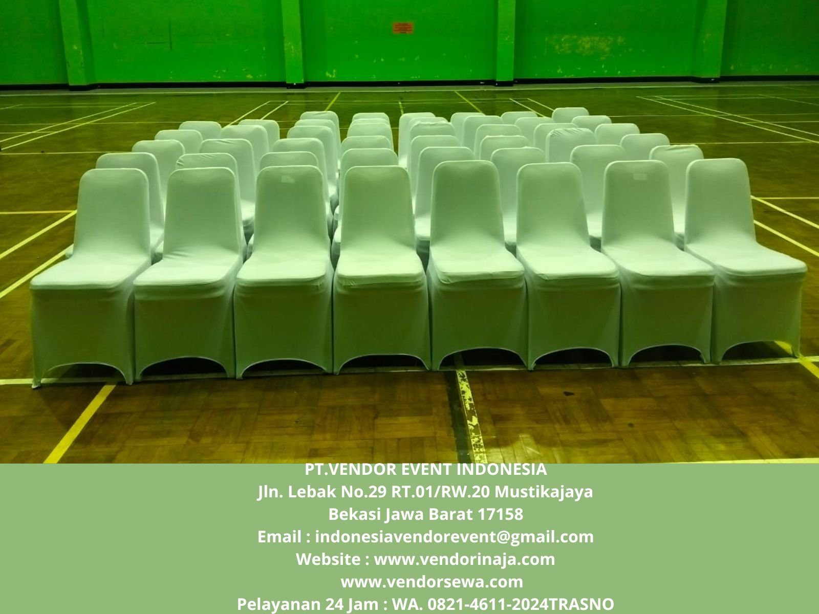 Rental Kursi Stainless Susun Cover Putih Gor Soemantri Jaksel