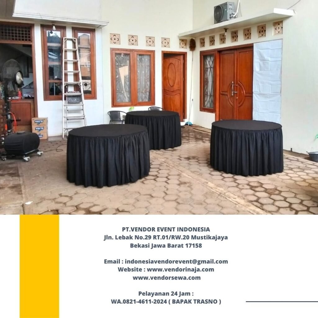 Rental Round Table Cover Taplak Dan Skirting Hitam jakarta