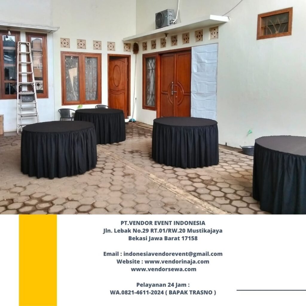 Rental Round Table Cover Taplak Dan Skirting Hitam jakarta