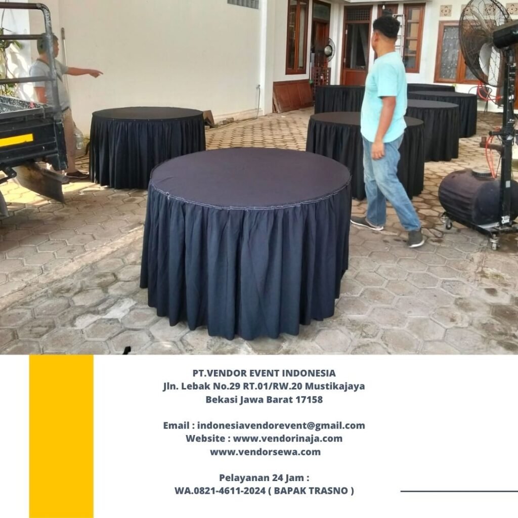 Rental Round Table Cover Taplak Dan Skirting Hitam jakarta