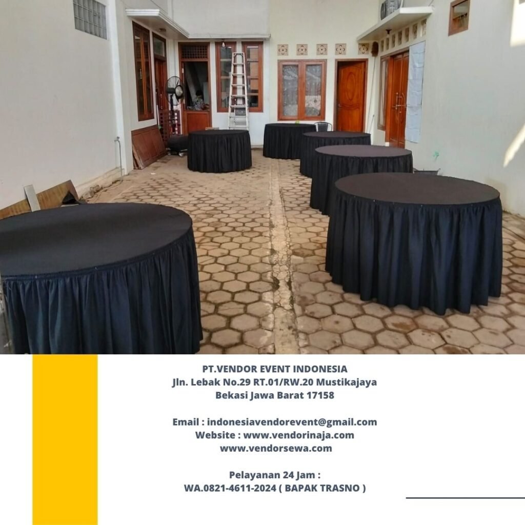 Rental Round Table Cover Taplak Dan Skirting Hitam jakarta