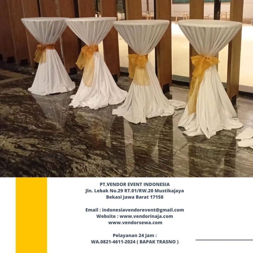 Sewa Barstool Meja Bar Cover Tebar Putih Berpita jakarta