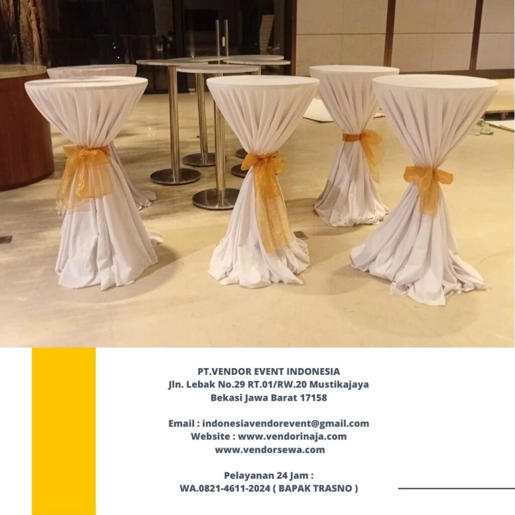 Sewa Barstool Meja Bar Cover Tebar Putih Berpita jakarta