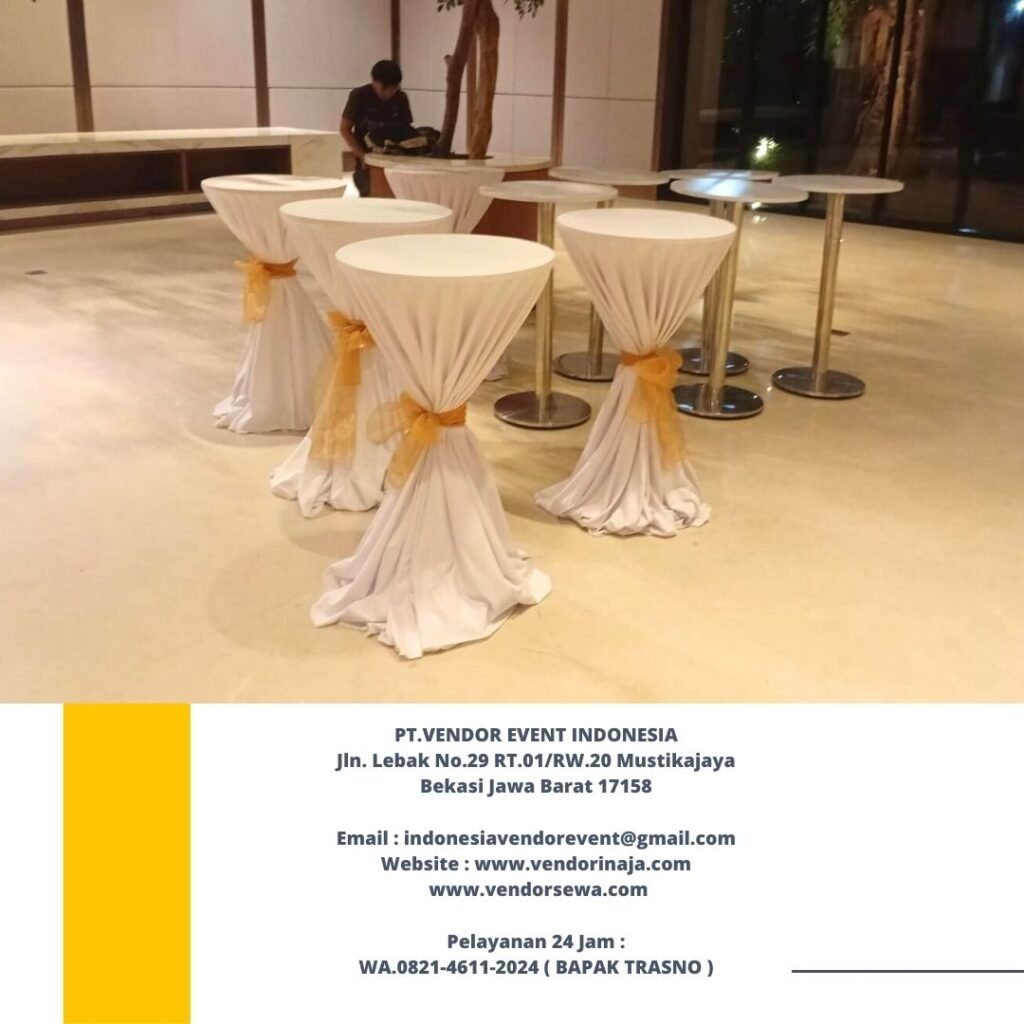 Sewa Barstool Meja Bar Cover Tebar Putih Berpita jakarta