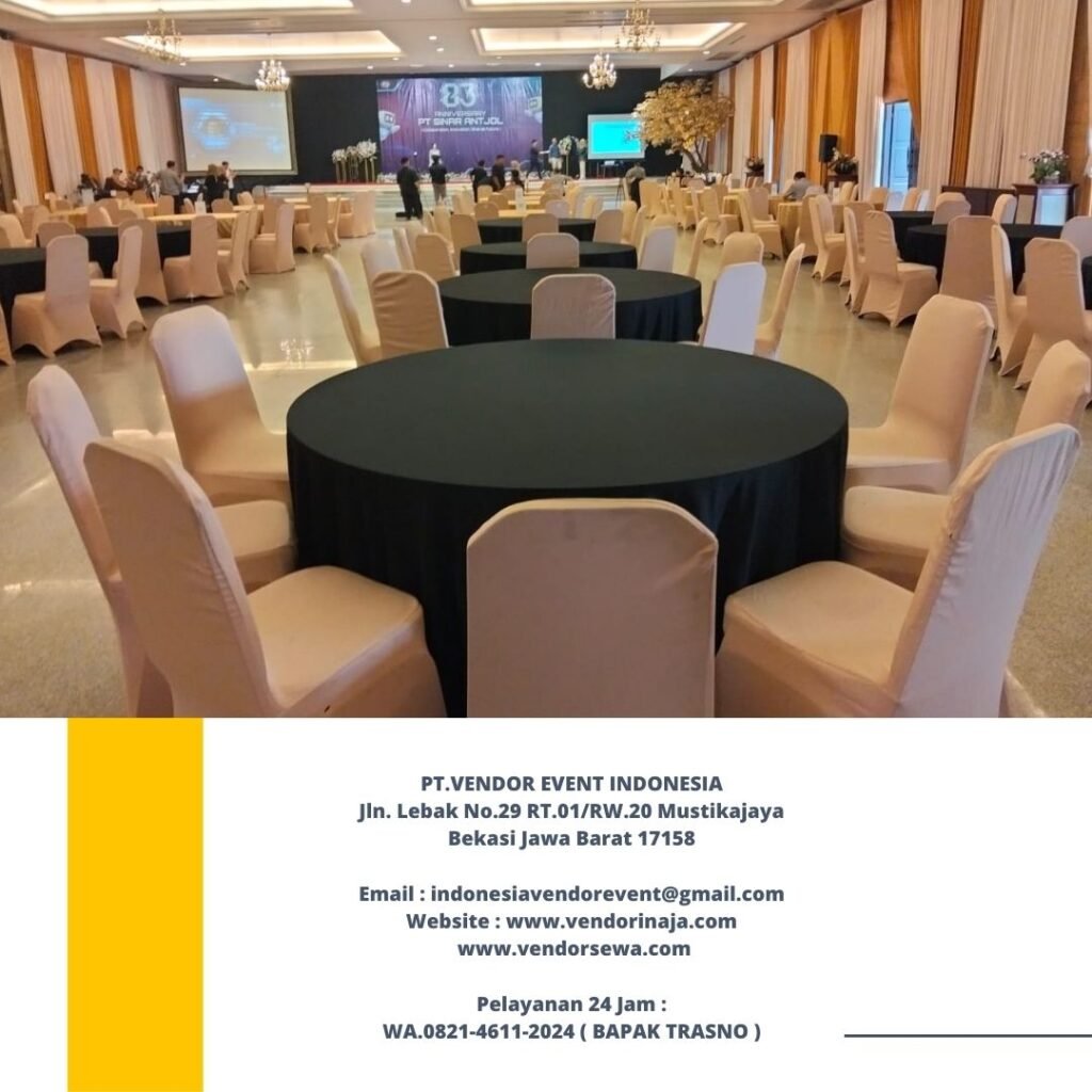 Sewa Meja Bundar D180, D160 Cover Tebar Hitam Tangerang