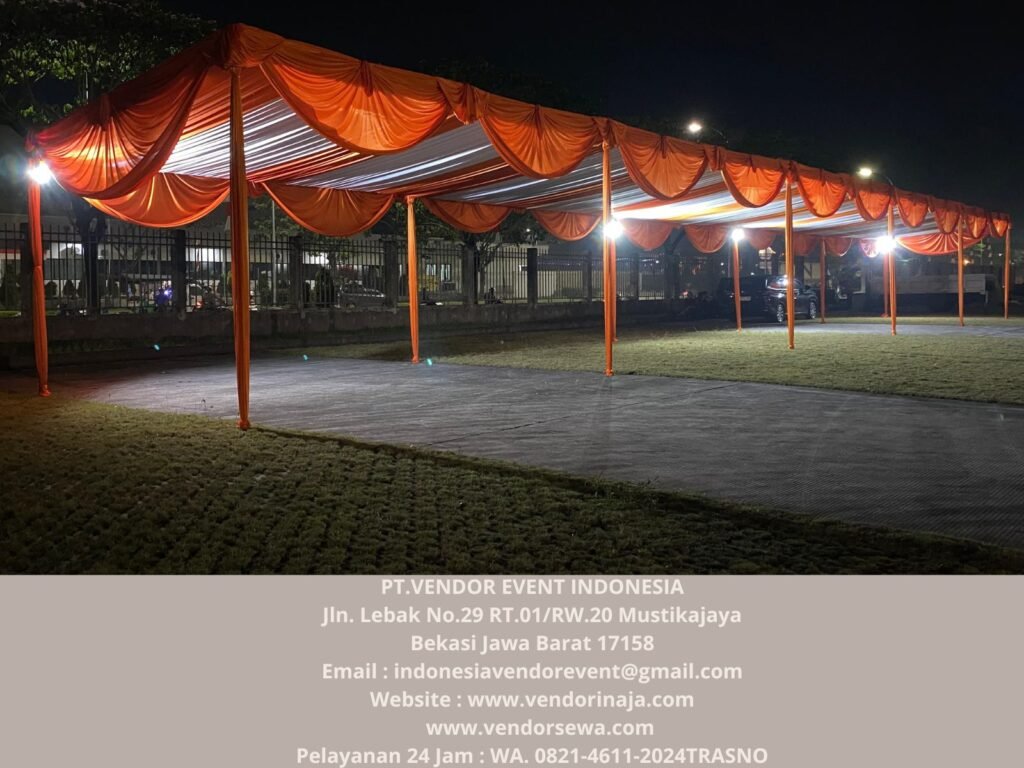 Rental Tenda Dekorasi Serut Oren Putih Jakarta
