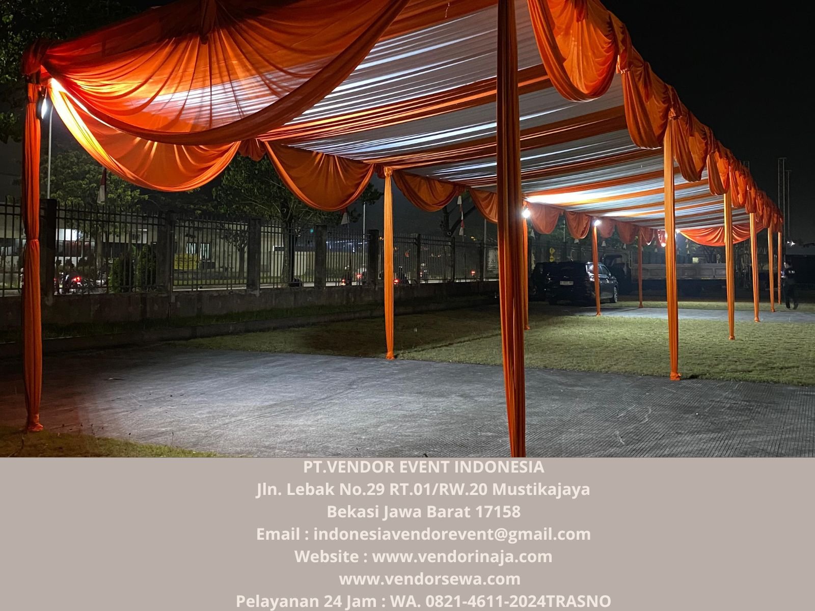 Rental Tenda Dekorasi Serut Oren Putih Jakarta