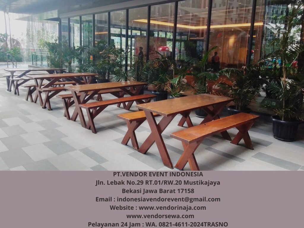 Sewa Meja Taman Kursi Extra Ukuran 180x60cm Pekayon Bekasi Selatan