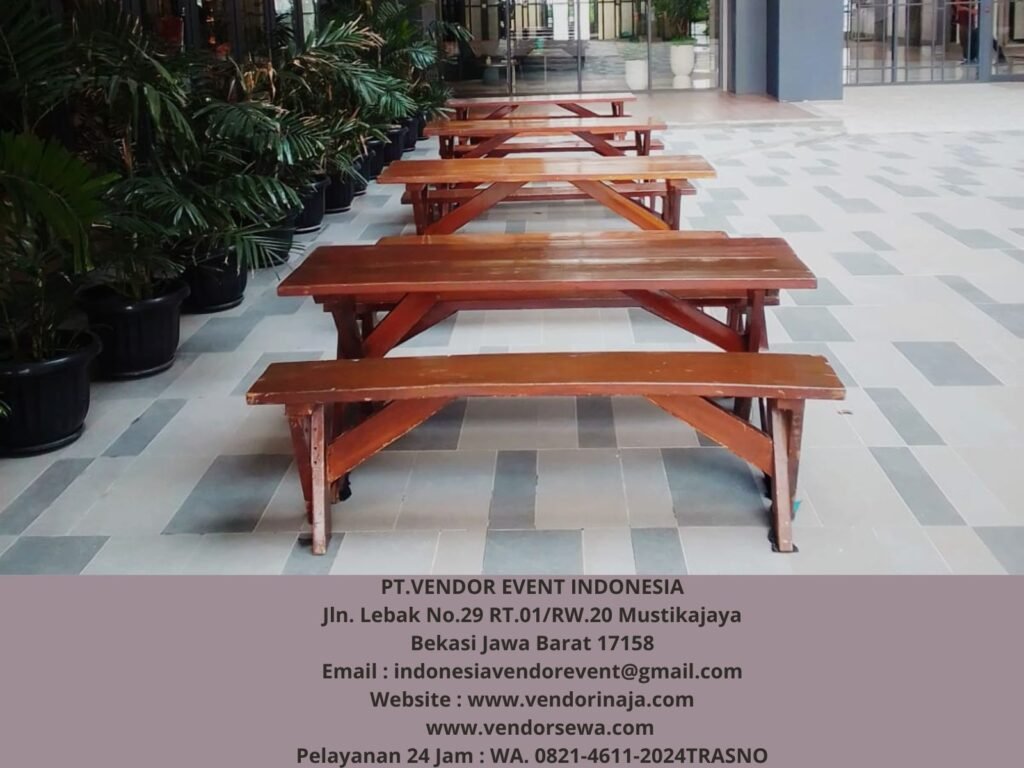 Sewa Meja Taman Kursi Extra Ukuran 180x60cm Pekayon Bekasi Selatan