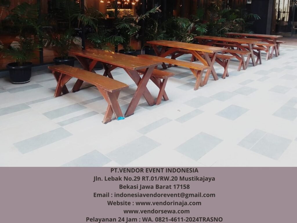 Sewa Meja Taman Kursi Extra Ukuran 180x60cm Pekayon Bekasi Selatan