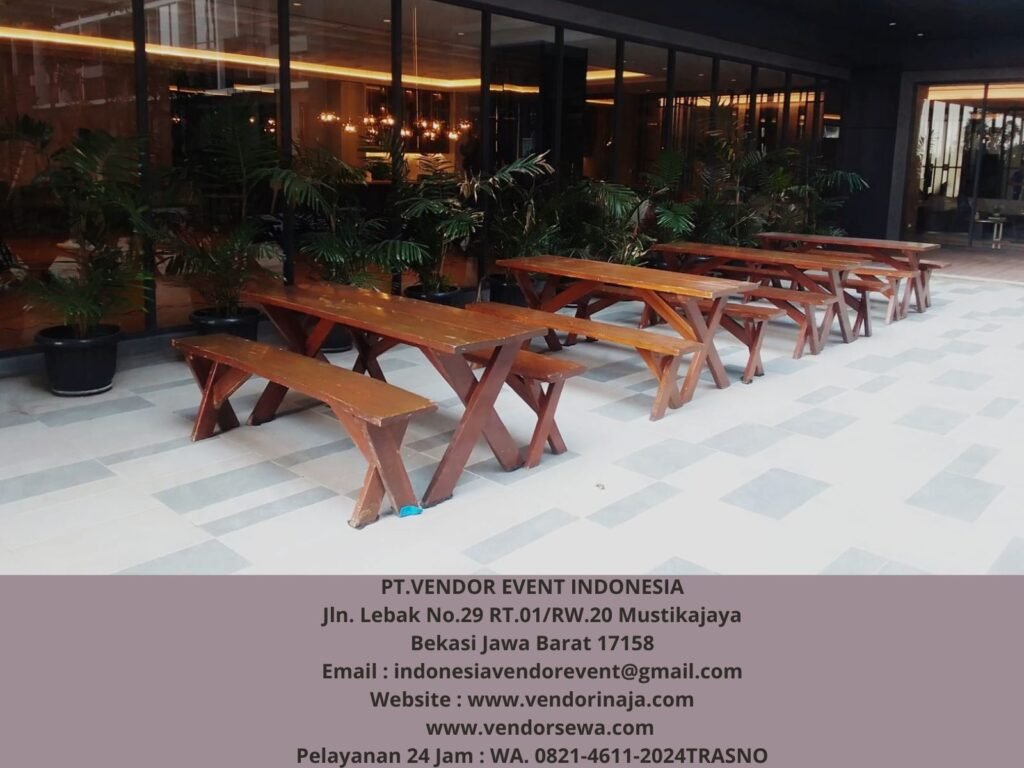 Sewa Meja Taman Kursi Extra Ukuran 180x60cm Pekayon Bekasi Selatan