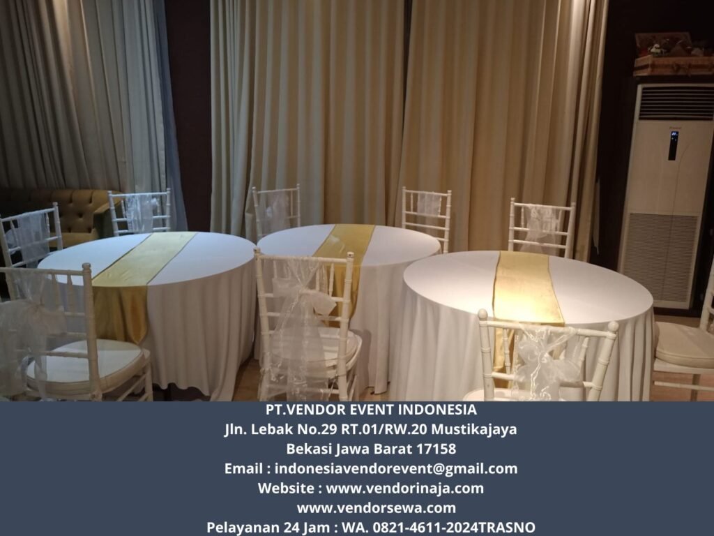 Rental Tirai Putih, Meja Bulat,Meja Ibm PIK 2 Tangerang