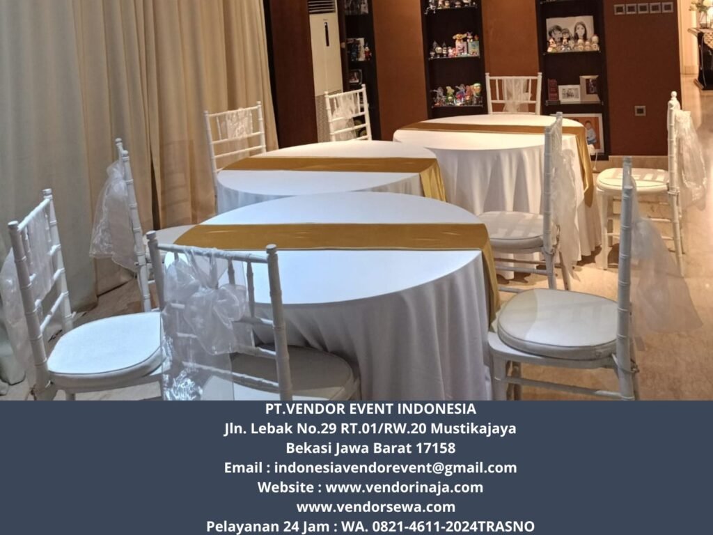 Rental Tirai Putih, Meja Bulat,Meja Ibm PIK 2 Tangerang
