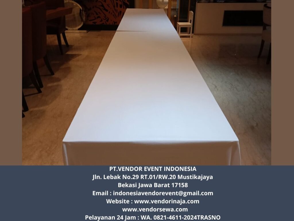 Rental Tirai Putih, Meja Bulat,Meja Ibm PIK 2 Tangerang