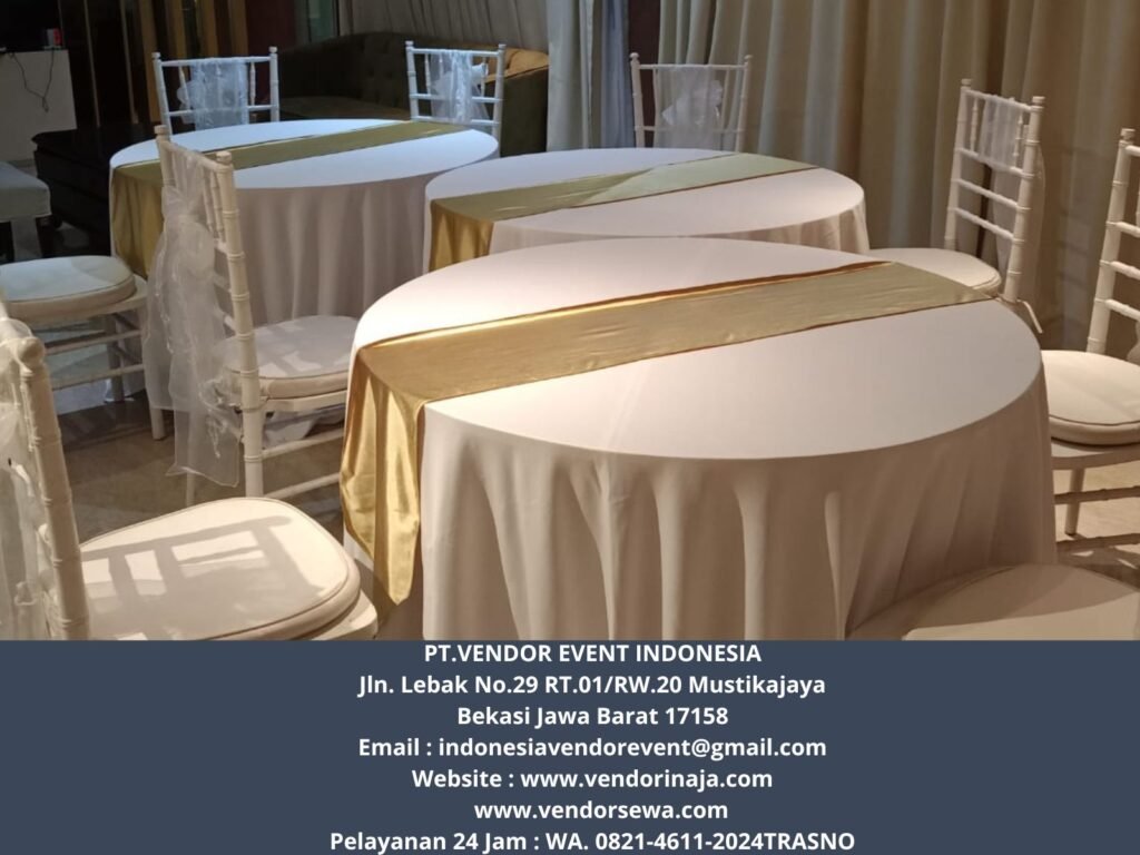 Rental Tirai Putih, Meja Bulat,Meja Ibm PIK 2 Tangerang
