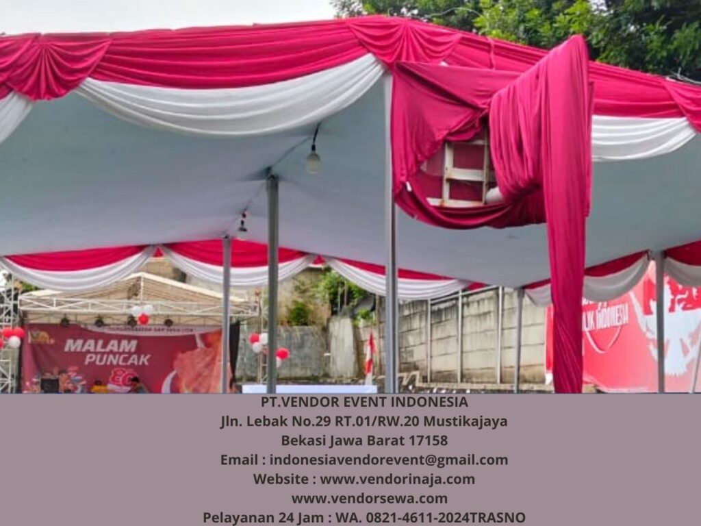 Jasa Sewa tenda Dekorasi Plafon Putih Dan Rumbai Merah Putih Jakarta