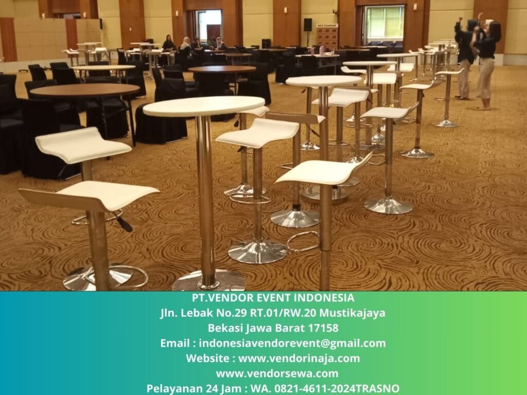 Rental Meja Bar Putih Kaki Stainless Jaksel