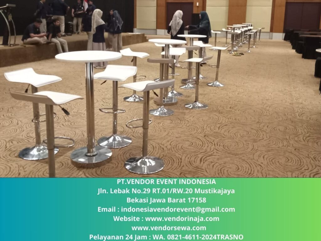 Rental Meja Bar Putih Kaki Stainless Jaksel