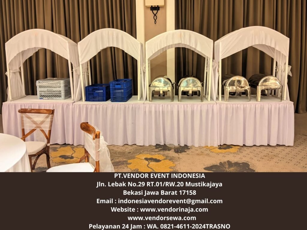 Rental Meja Gubukan Cover Putih Area Bogor