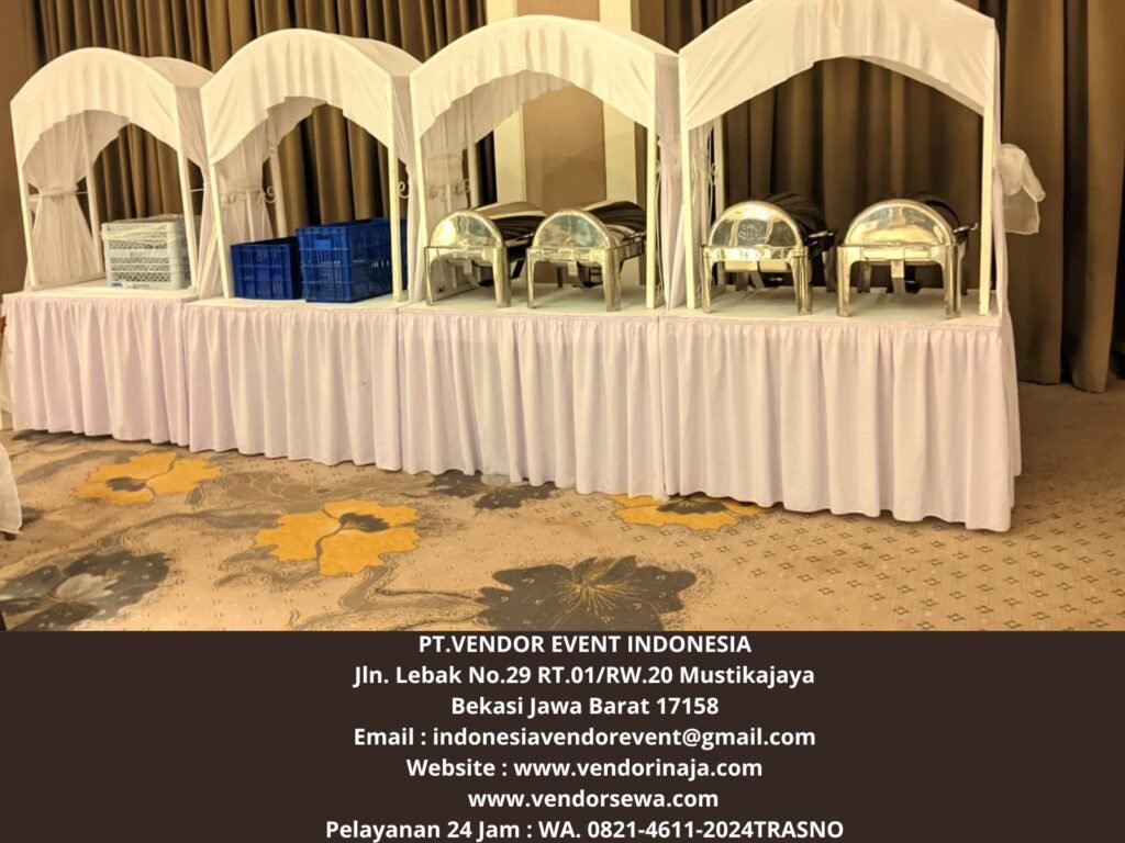Rental Meja Gubukan Cover Putih Area Bogor