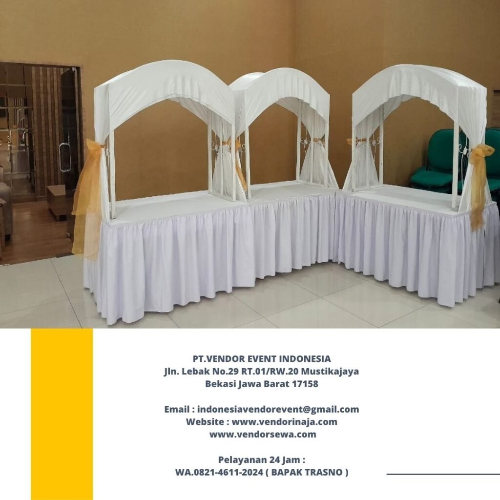 Rental Meja Gubukan Cover Putih Area Bogor