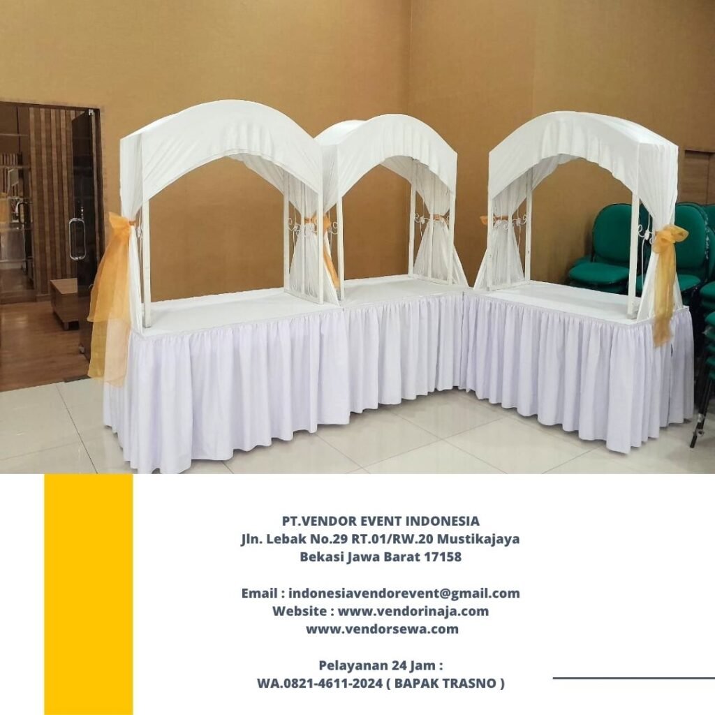 Rental Meja Gubukan Cover Putih Area Bogor