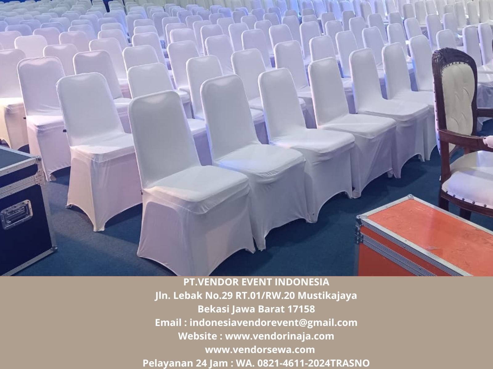 Sewa Kursi Susun Stainles Cover Strech Putih Tanggerang