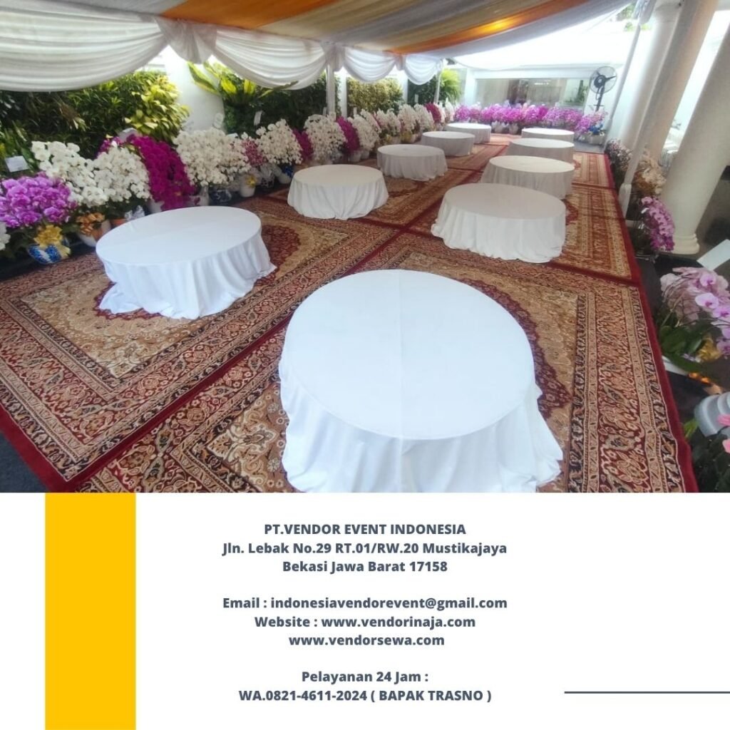 Rental Meja Bundar Lesehan Cover Putih Jakarta