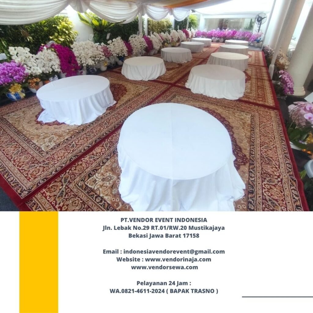 Rental Meja Bundar Lesehan Cover Putih Jakarta