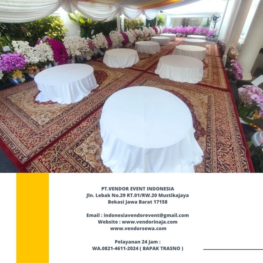 Rental Meja Bundar Lesehan Cover Putih Jakarta
