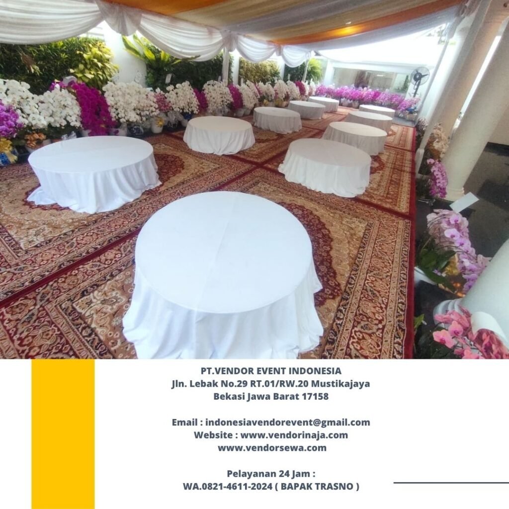 Rental Meja Bundar Lesehan Cover Putih Jakarta