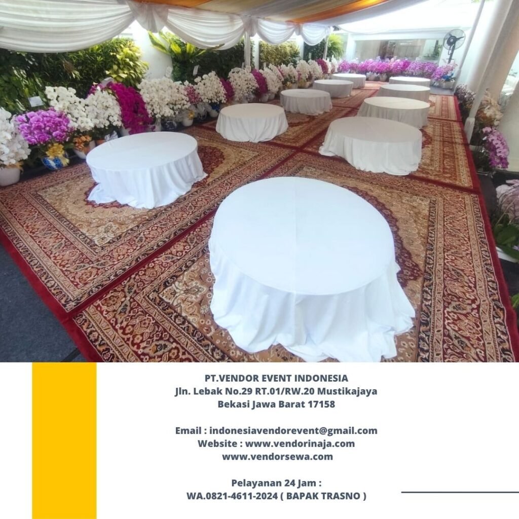 Rental Meja Bundar Lesehan Cover Putih Jakarta