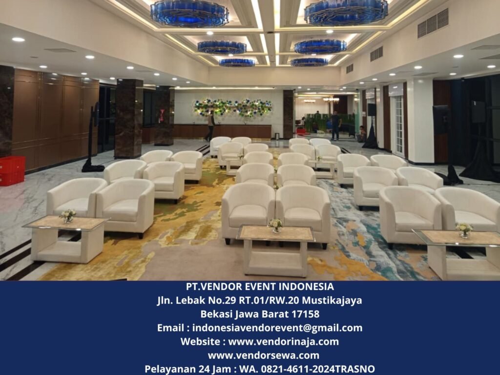 Sewa Sofa Oval Putih Set Meja VIP Kaca Putih Jakarta