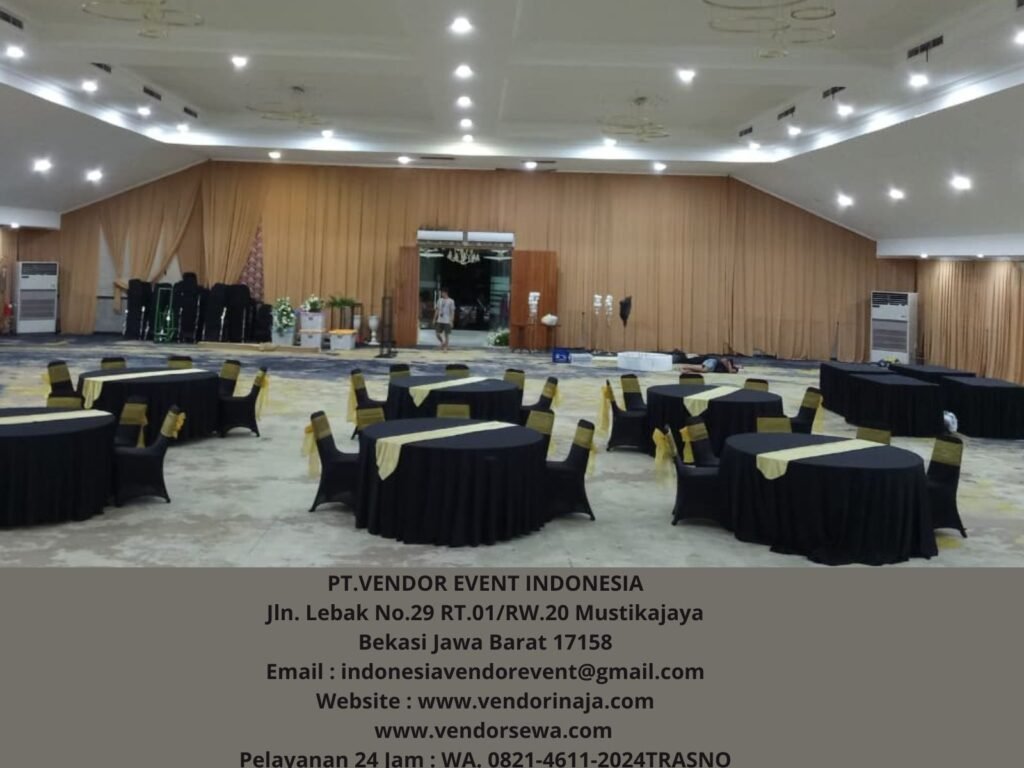 Rental Meja Bundar D160cm Cover Hitam Area Cibubur