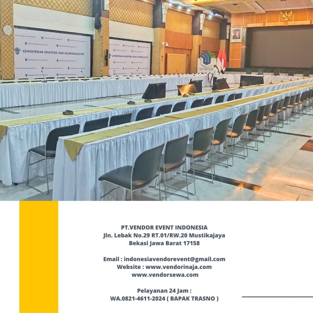 Rental Meja IBm 180x45cm Cover Putih Dan Kursi Susun Bogor