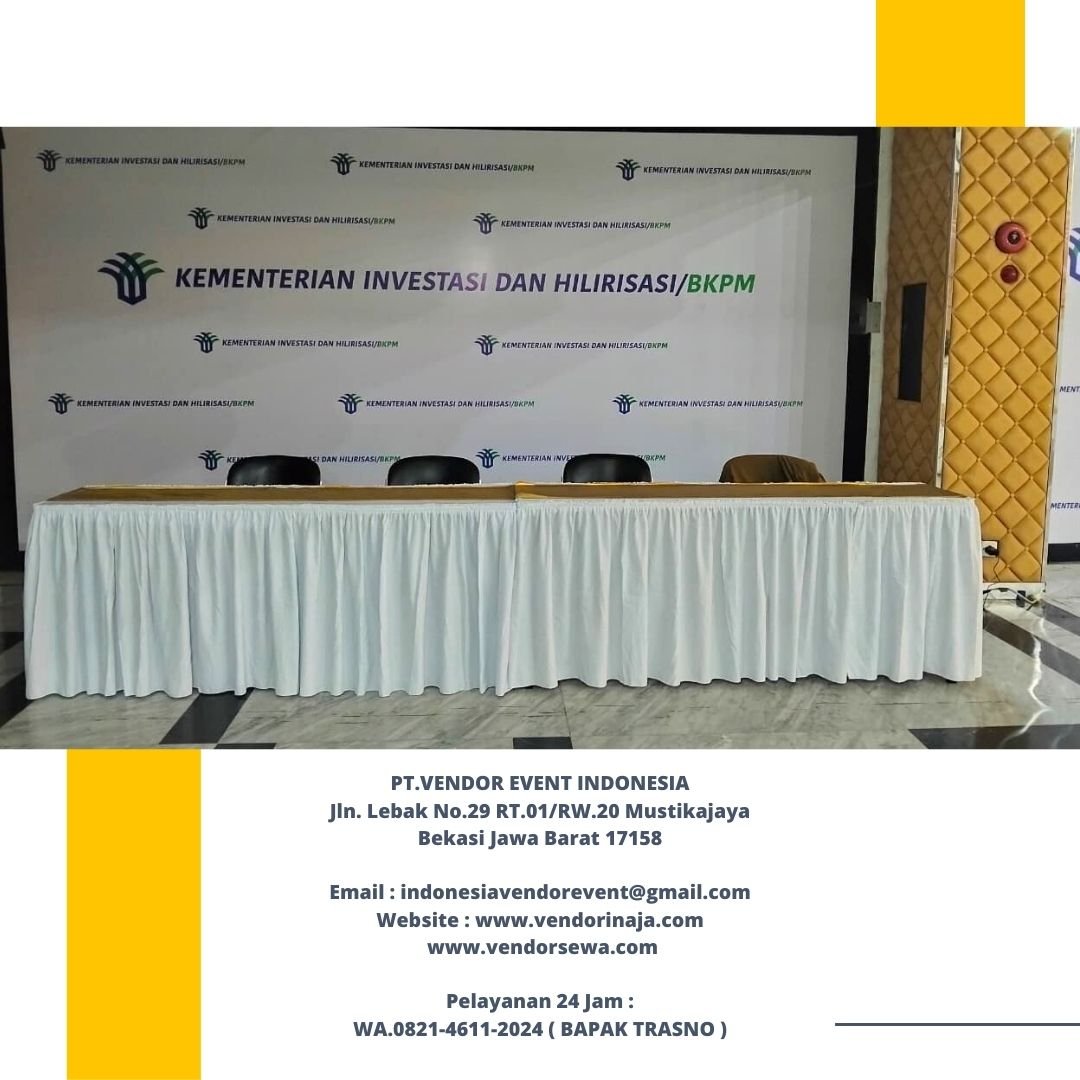 Rental Meja IBm 180x45cm Cover Putih Dan Kursi Susun Bogor