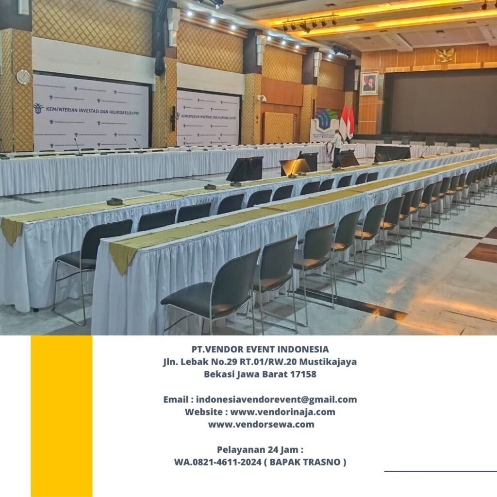 Rental Meja IBm 180x45cm Cover Putih Dan Kursi Susun Bogor