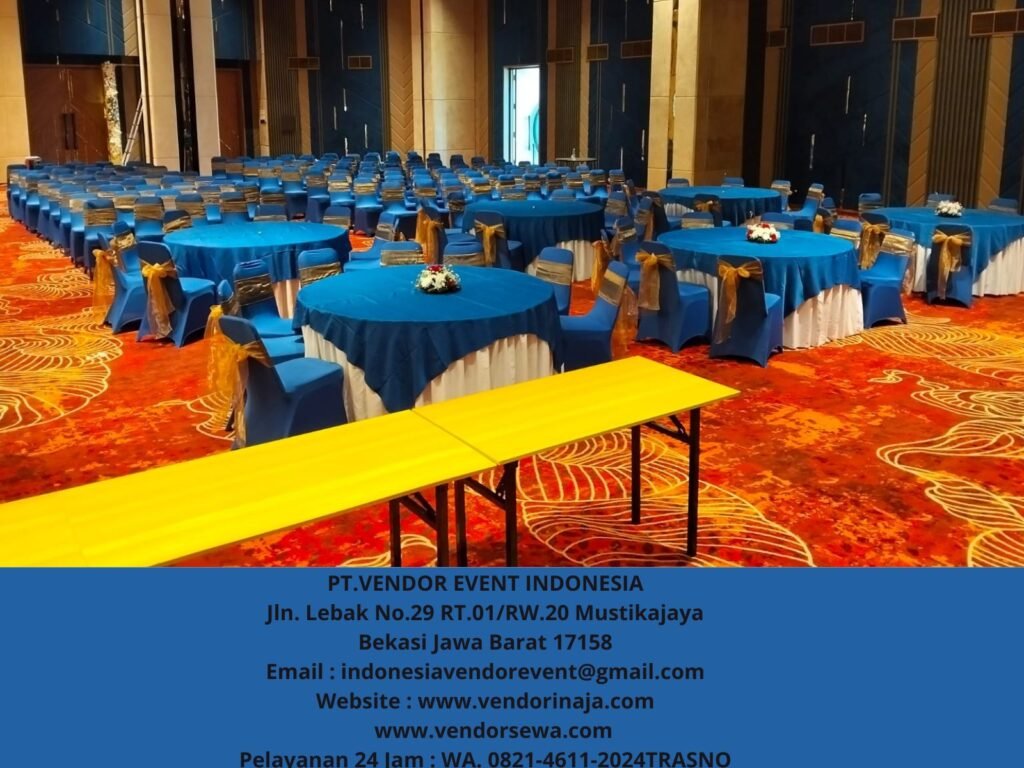 Sewa Meja Set Kursi Futura Cover Strech Biru NT Tower
