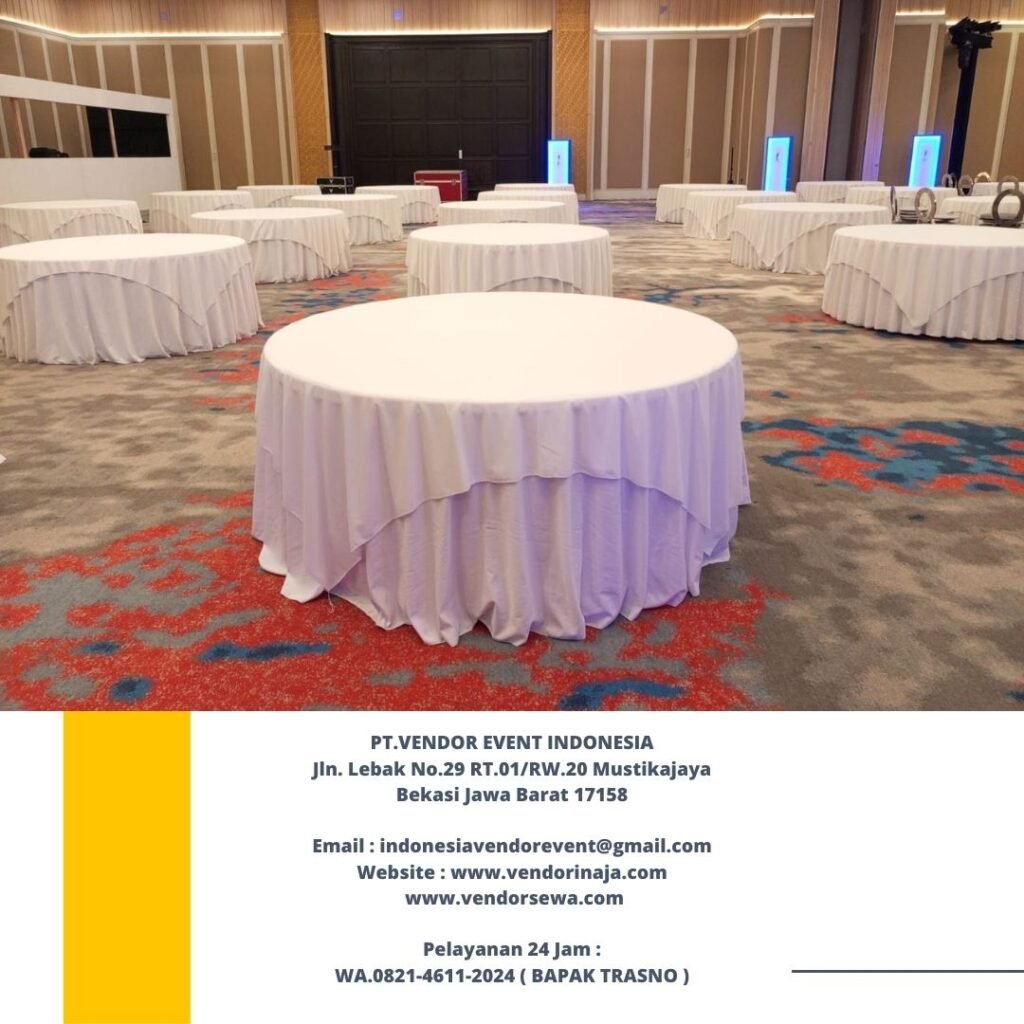Sewa Round Table Cover Tebar Putih Bersih Area Jakarta